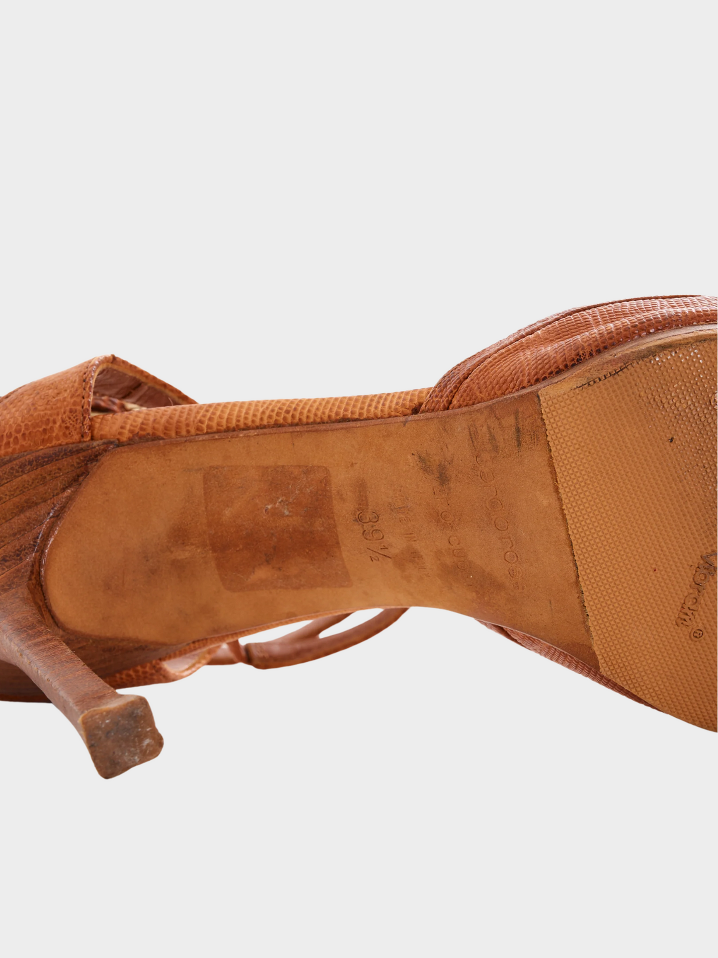 Sergio Rossi 2000s Brown Lizard Leather Pointed Toe Ankle Strap Sandals