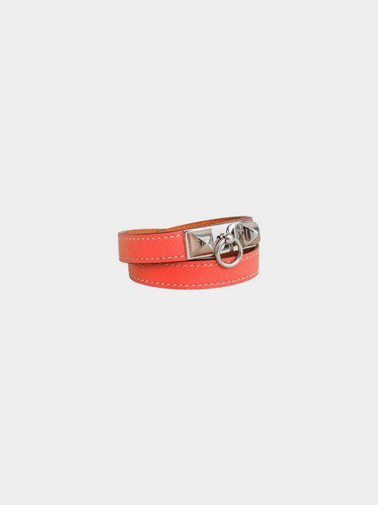 Hermes 2010s Coral Pink Rivale Double Tour Sanguine Swift Leather Bracelet