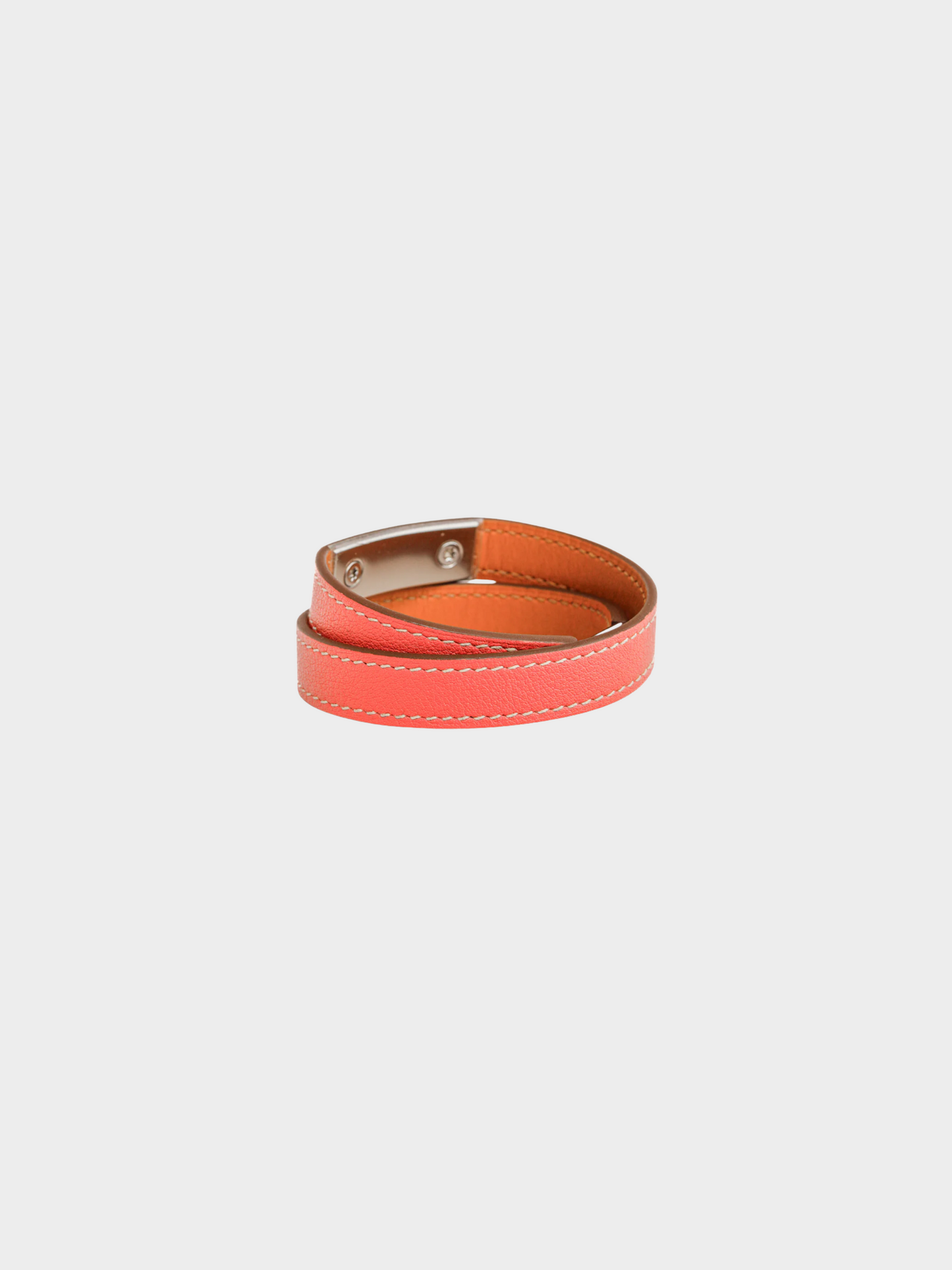 Hermes 2010s Coral Pink Rivale Double Tour Sanguine Swift Leather Bracelet