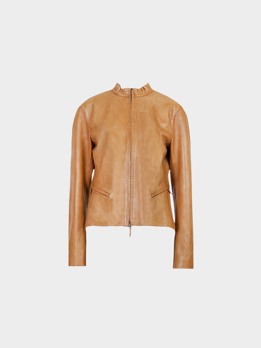 Burberry Prorsum FW 2000 Brown Leather Stopper Neck Jacket