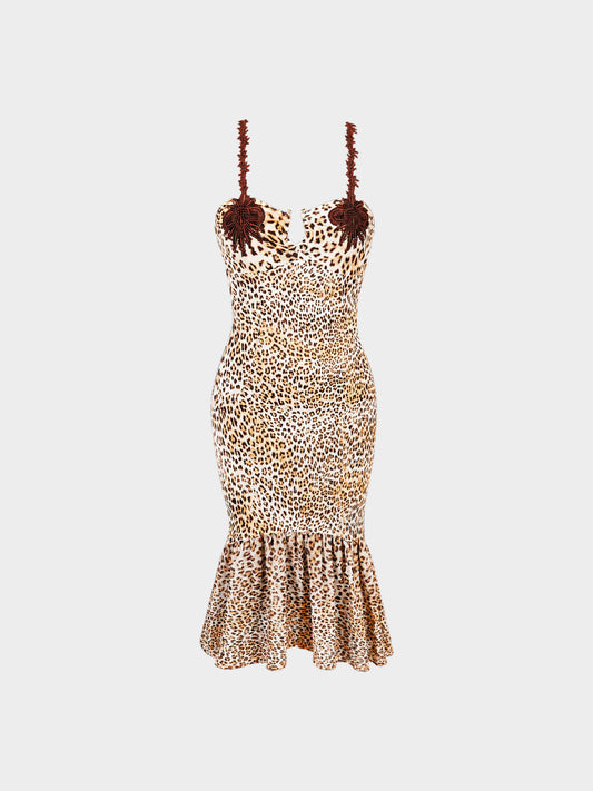 Roberto Cavalli 2000s Beige and Brown Leopard Print Dress