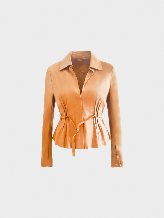 Roberto Cavalli 2000s Tan Embroidered Leather Jacket