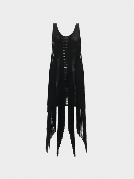 Roberto Cavalli FW 2015 Runway Black Cut Out Fringe Dress
