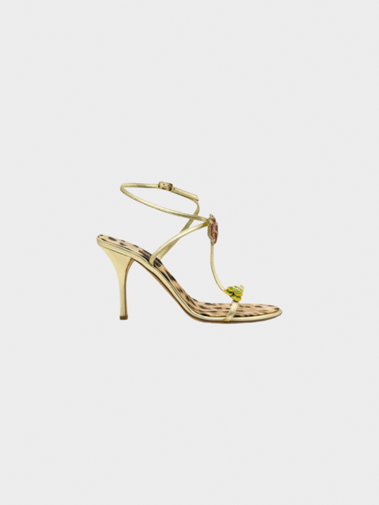 Roberto Cavalli 2000s Gold Flower Pumps