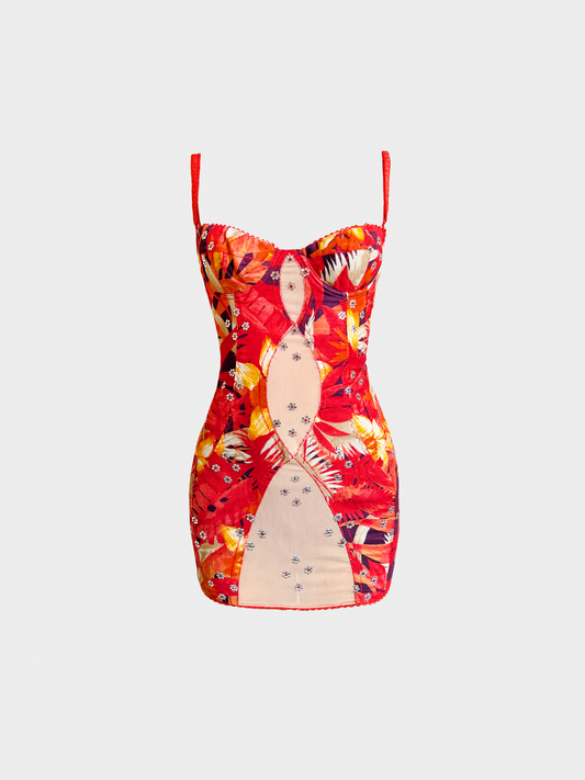 Dolce and Gabbana 2000s Red Graphic Printed Bodycon Dress