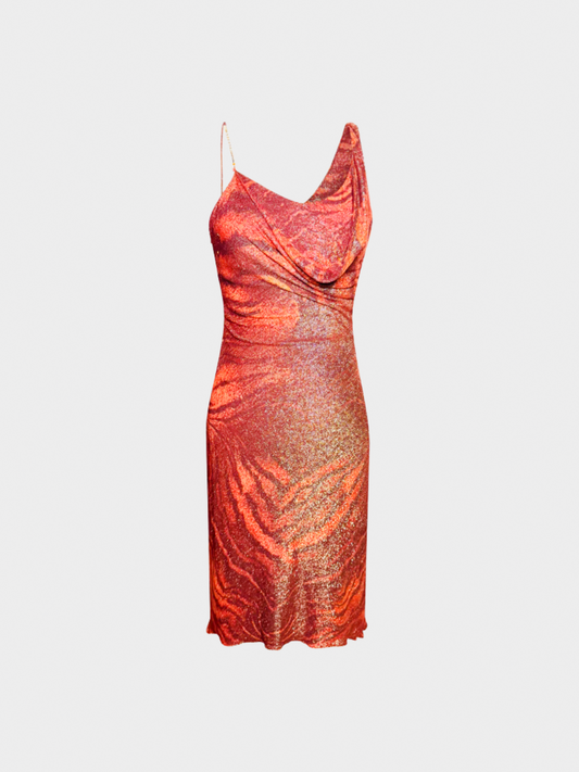Roberto Cavalli Class SS 2000 Orange Tiger Lurex Dress