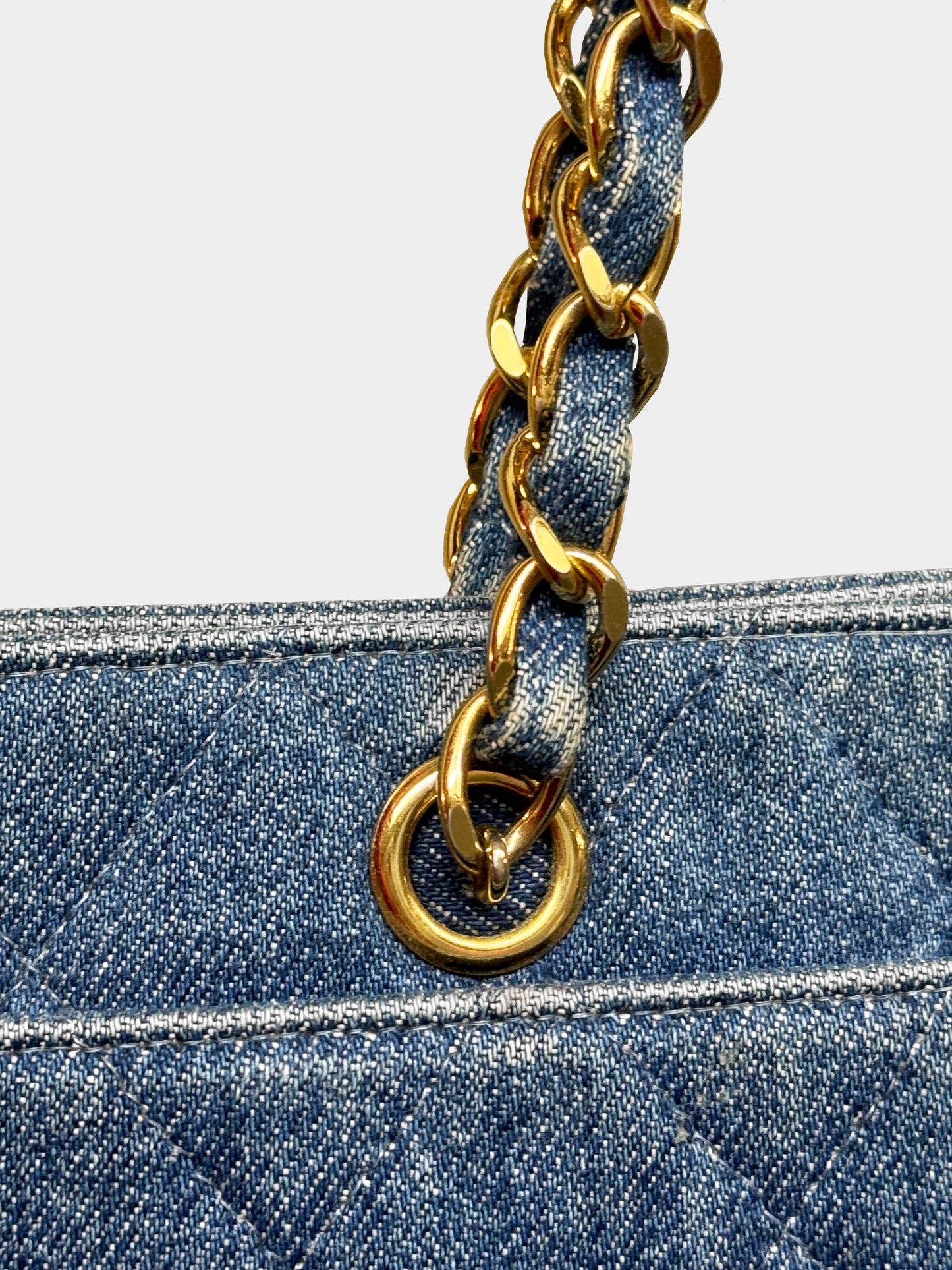 Chanel 1997-1999 Denim Blue Quilted CC Tote Bag