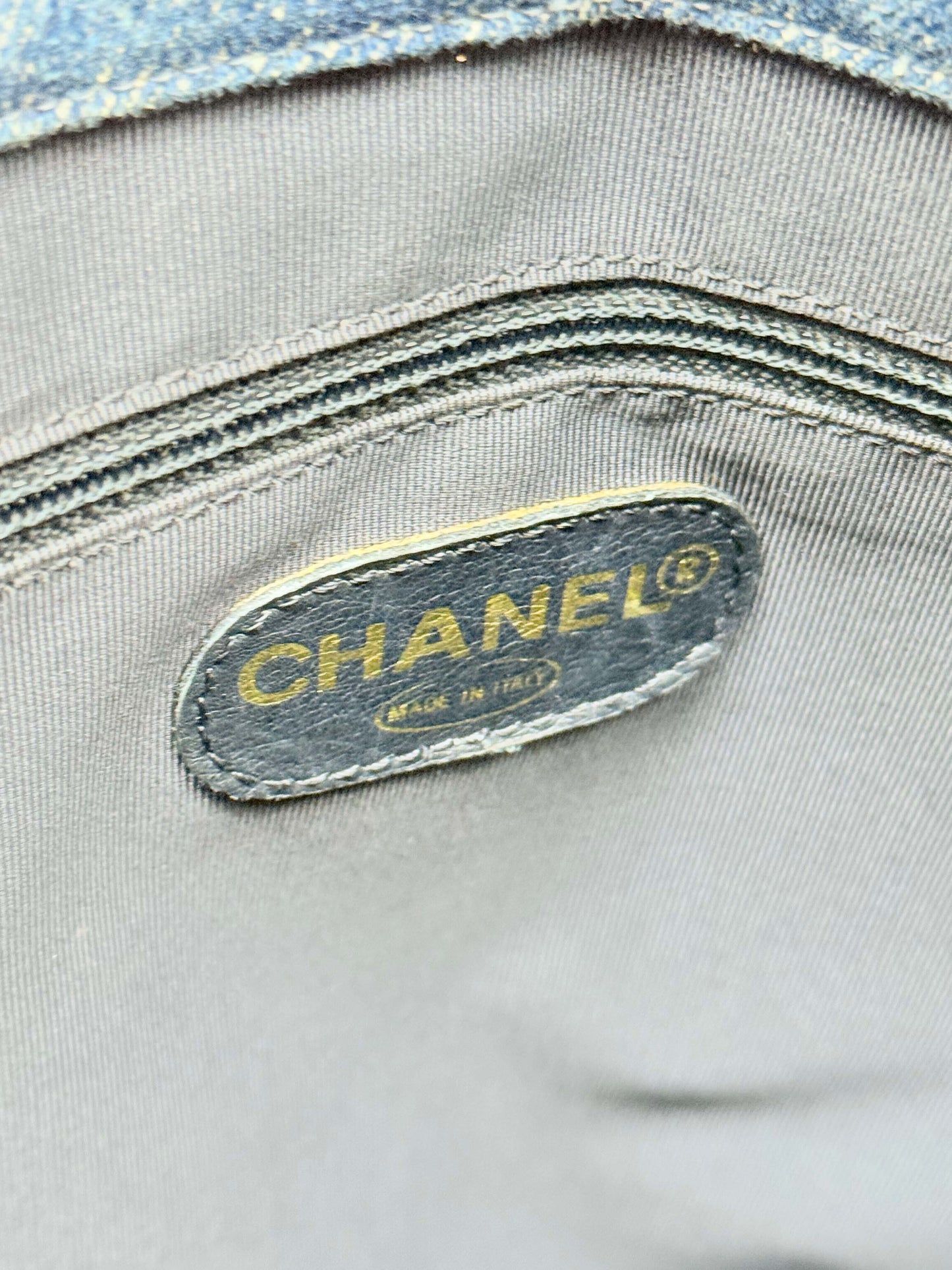 Chanel 1997-1999 Denim Blue Quilted CC Tote Bag