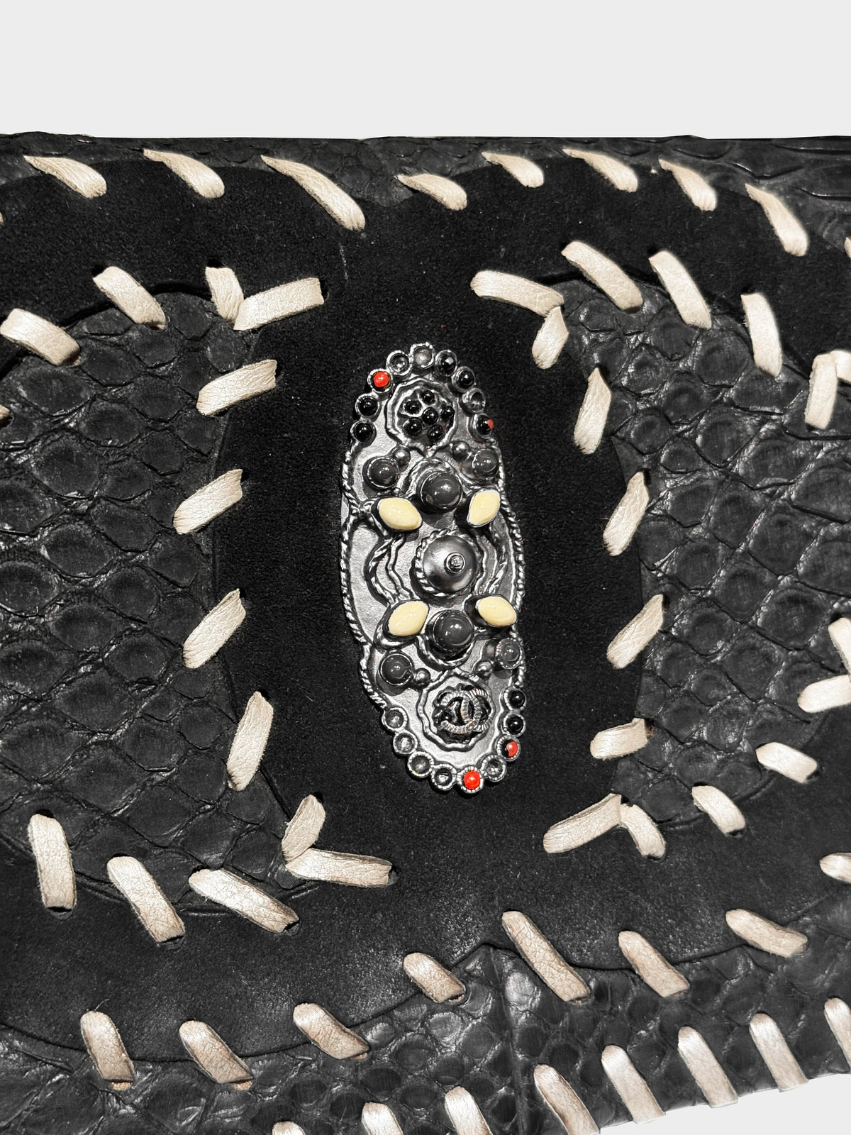 Chanel Cruise 2011 Black Python Leather Whipstitch CC Large Clutch
