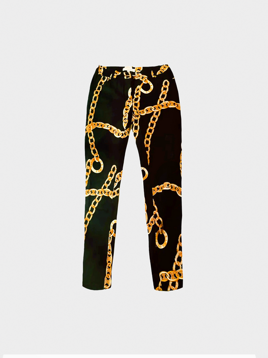 Celine SS 2004 Black Chain-Motif Cotton Twill Skinny Pants
