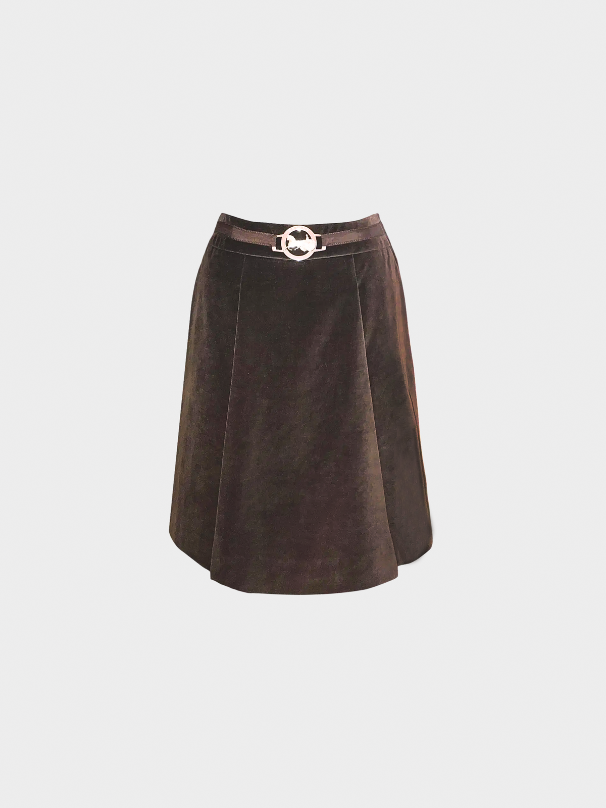 Celine 2007 Brown Velvet Buckled Pleated Mini Skirt