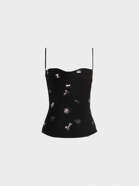 Chanel Metiers d'Art 2023 Black Embroidered Bustier Top