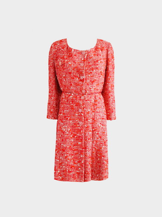 Chanel by Karl Lagerfeld FW 2001 Red and White Bouclé Jacket Dress