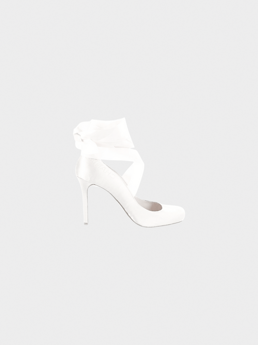 Chanel 2000s Rare White Ballet Satin Metallic Heels