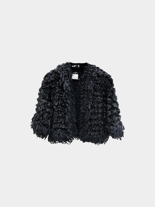 Chanel 2010s Black Shaggy Open Weave Jacket