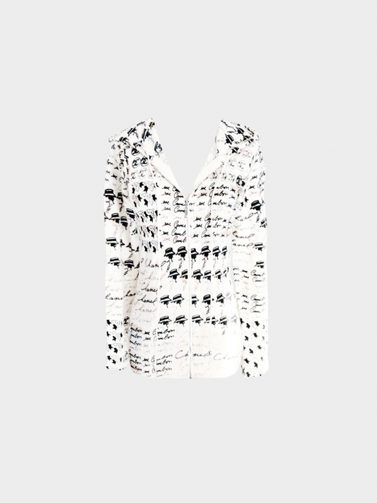 Chanel 2006 White Graphic Printed Zip-Up Hoodie