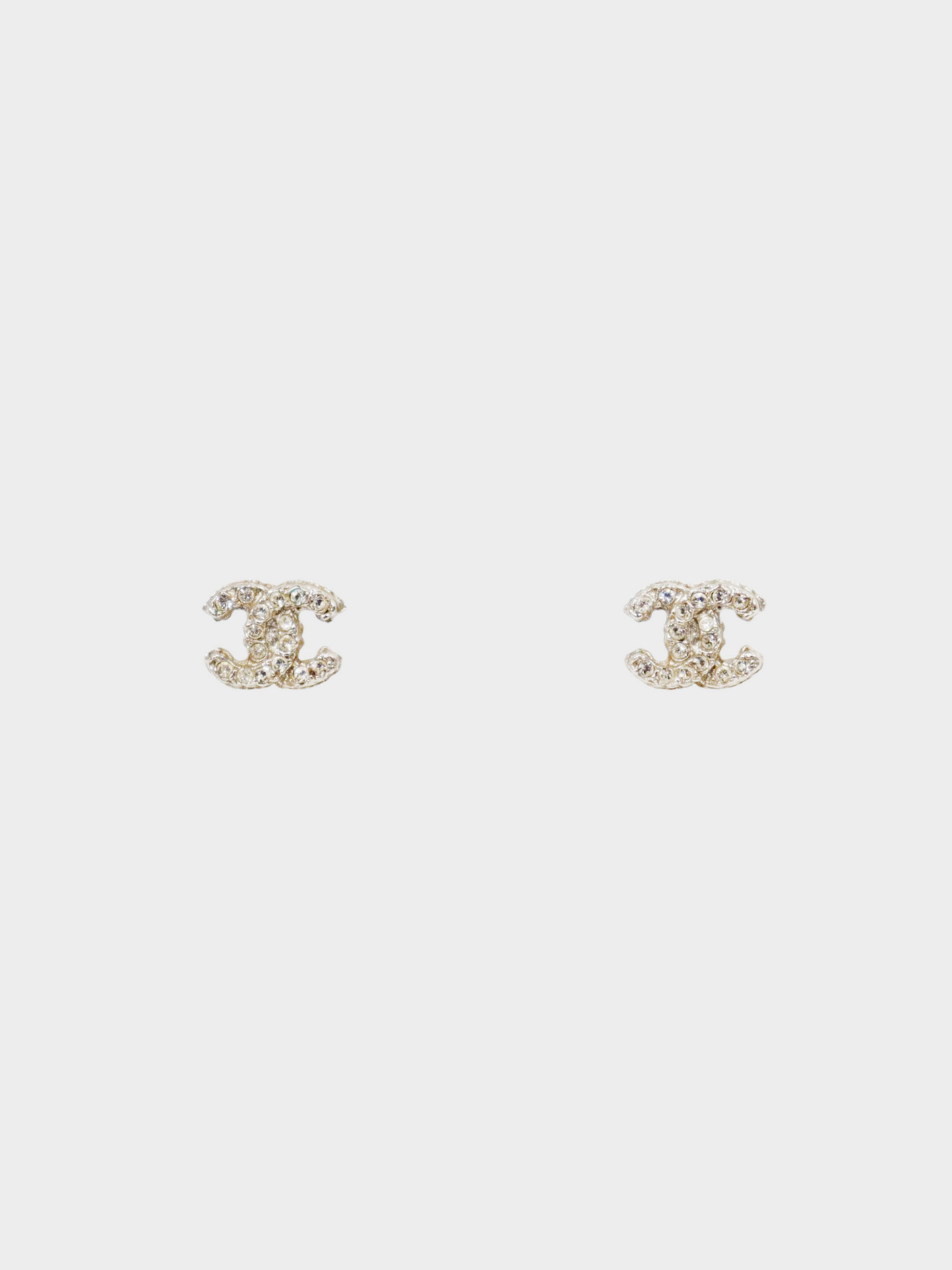 Chanel 2000s Silver CC Rhinestone Stud Earrings
