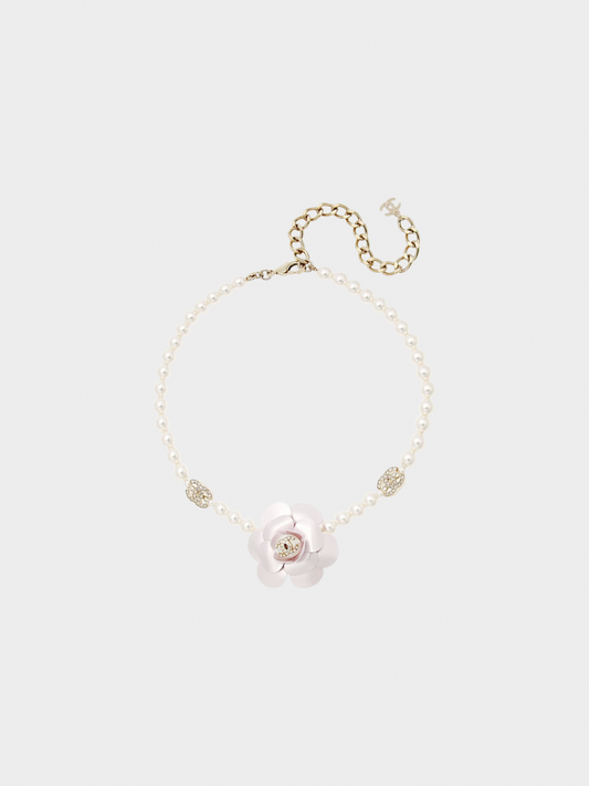 Chanel 2023 Camellia White Pearl Necklace