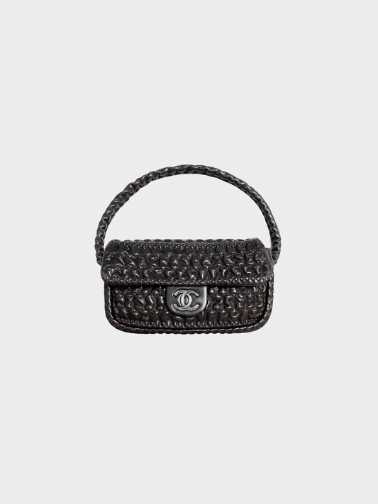 Chanel 2016 Black Crochet Lambskin CC Logo Bag