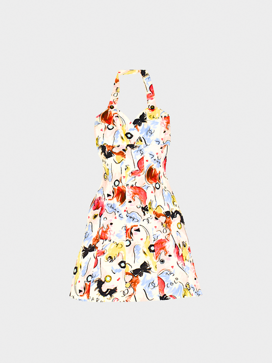 Chanel 1995 Graphic Printed Halter Dress
