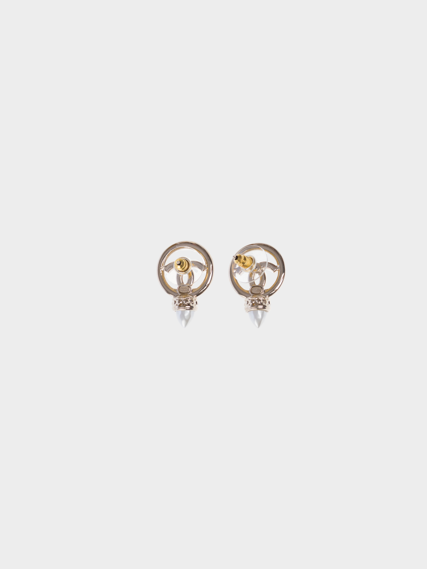 Chanel 2020s Gold Rhinestone with White Pearl CC Logo Earrings
