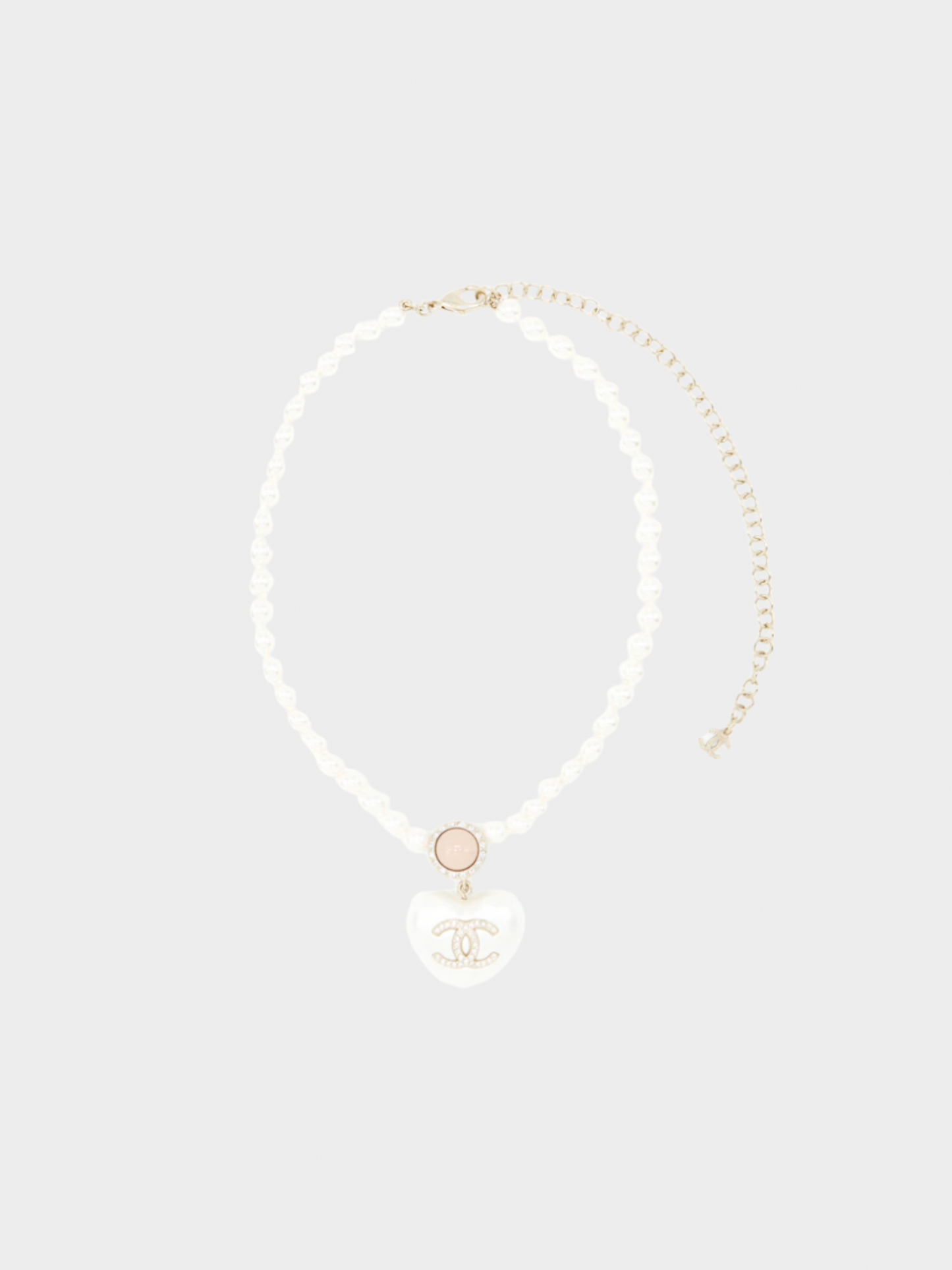 Chanel 2000s Pink,White, and Gold Coco Mark Heart Necklace