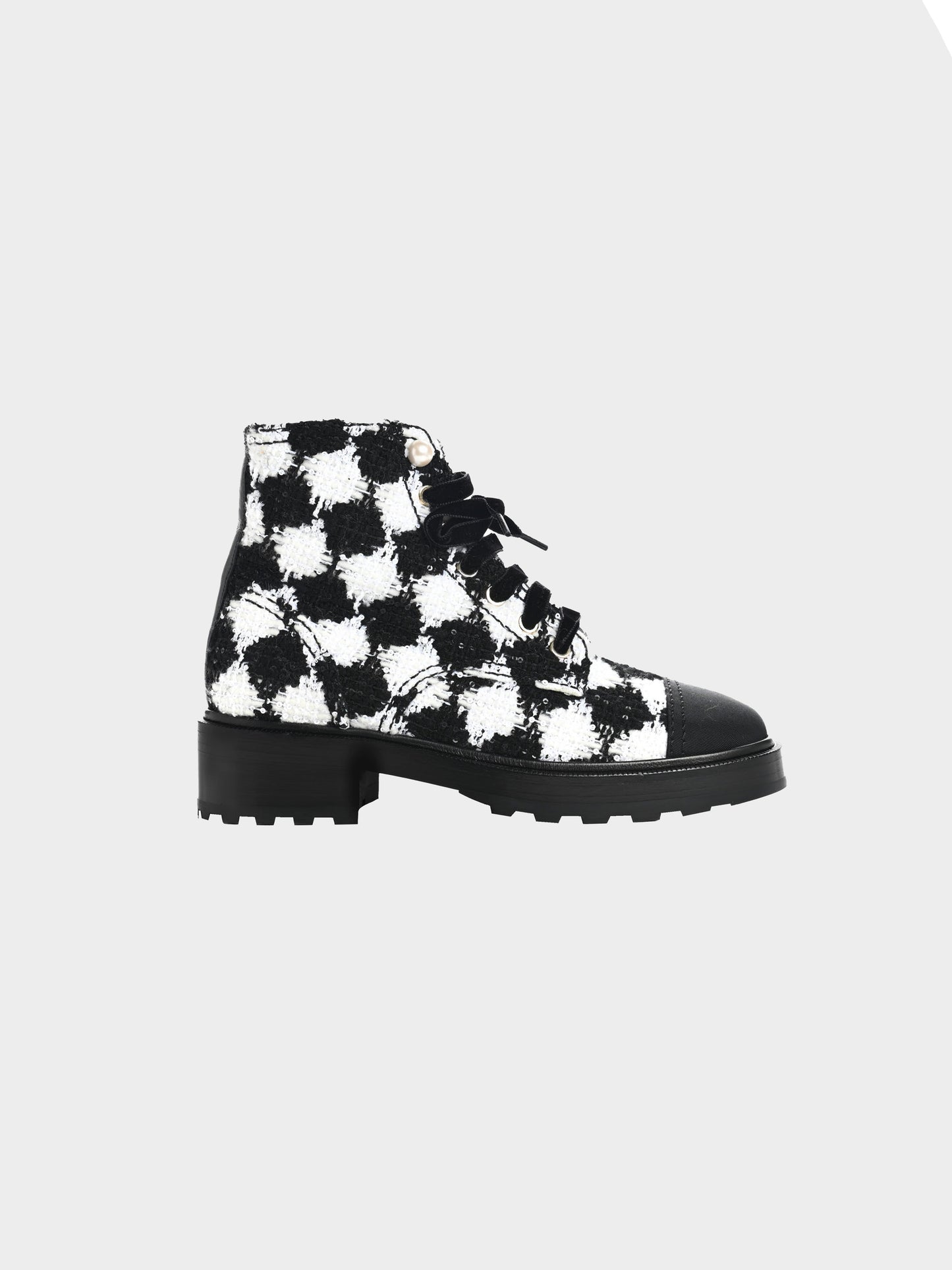 Chanel Pre-Fall 2021 Houndstooth Tweed Combat Boots