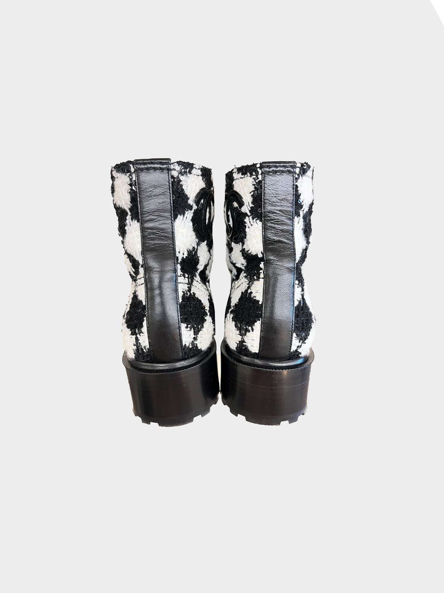 Chanel Pre-Fall 2021 Houndstooth Tweed Combat Boots
