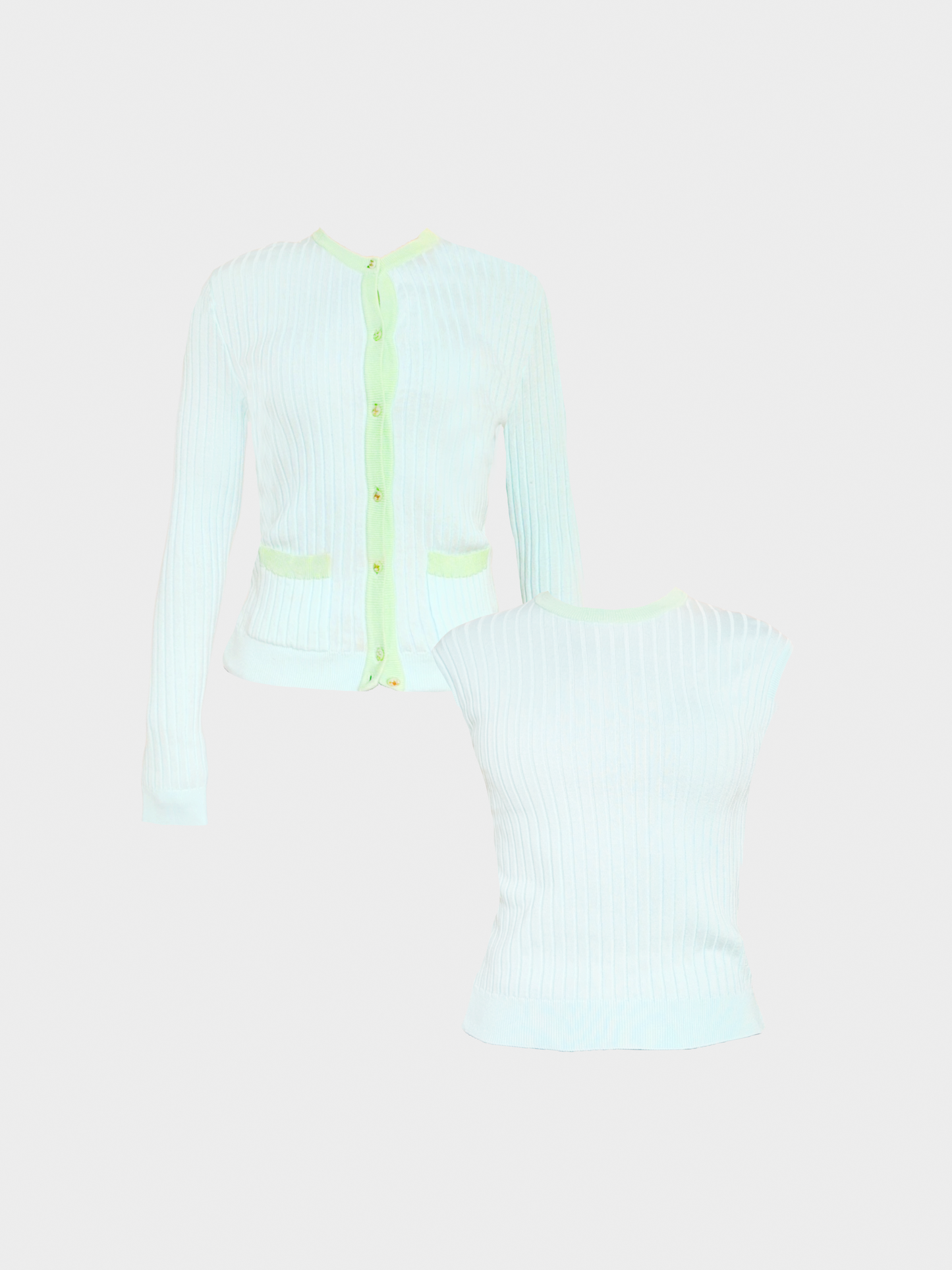 Chanel 1997 Blue Contrast Trim Cardigan and Top Set