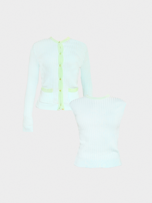 Chanel 1997 Blue Contrast Trim Cardigan and Top Set