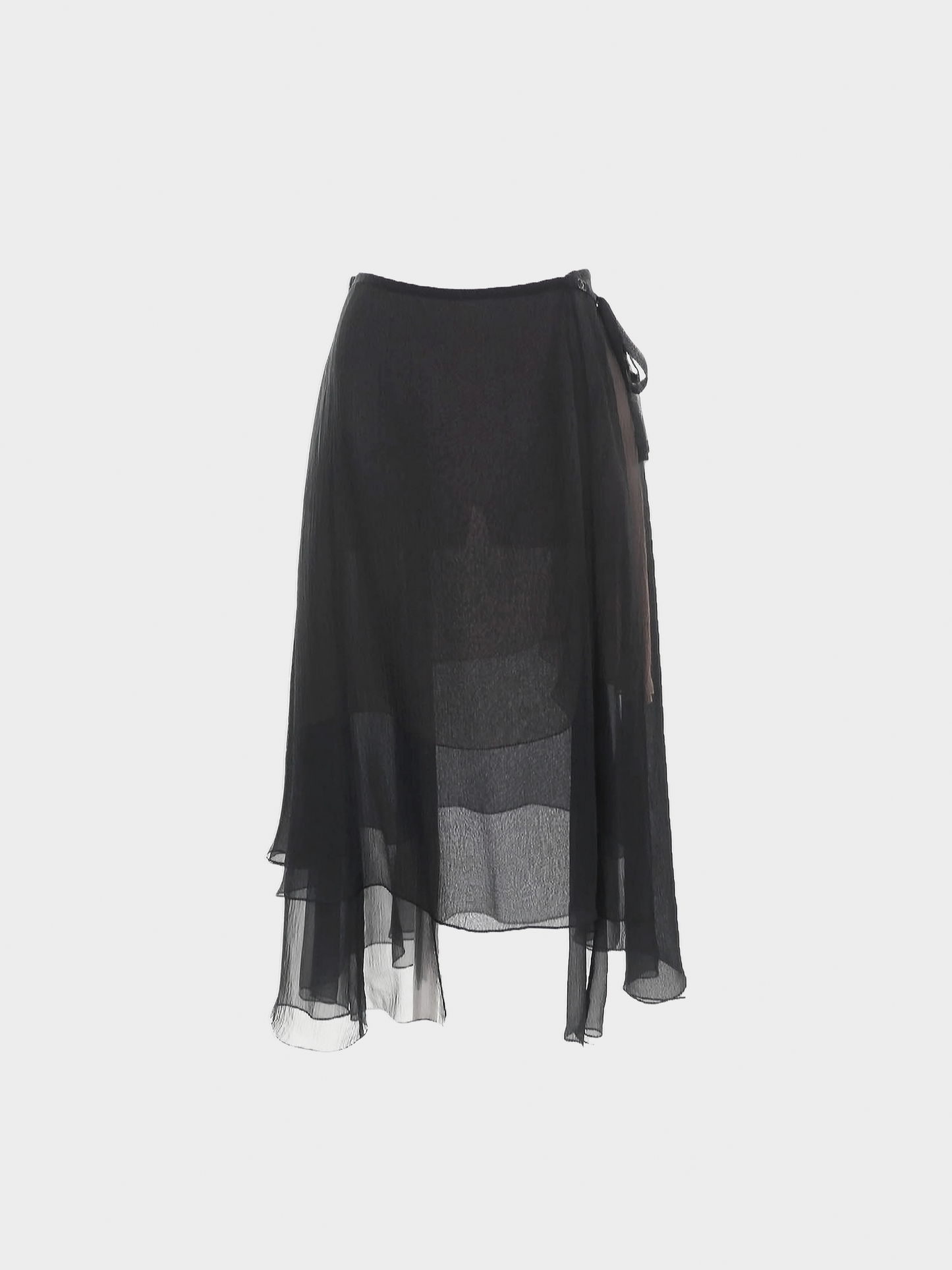 Chanel 2007 Black Silk Sheer Ribbon Skirt