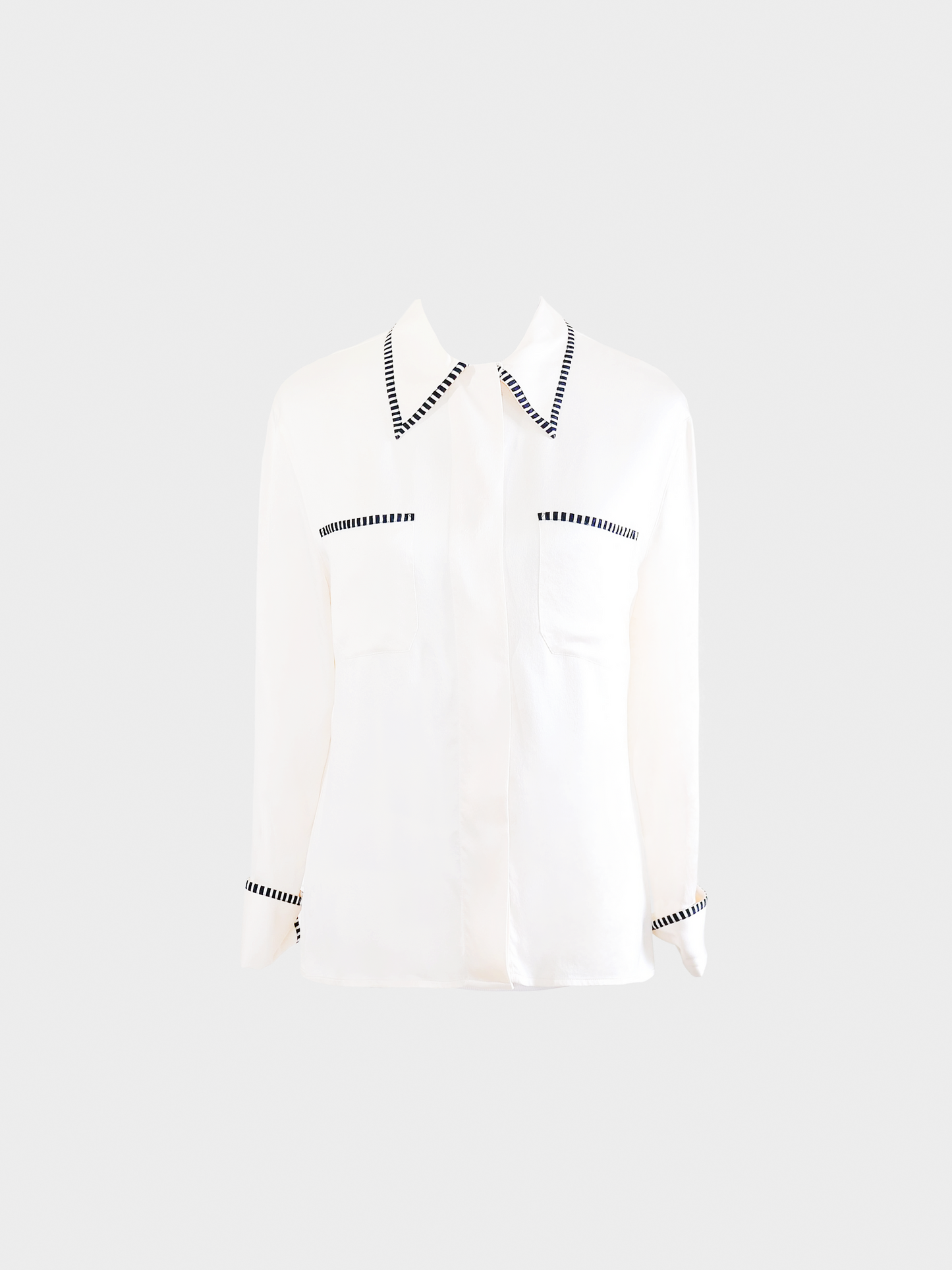 Chanel SS 1995 Cream Silk Long Sleeve Button Down Top
