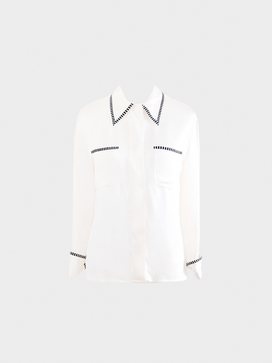 Chanel SS 1995 Cream Silk Long Sleeve Button Down Top