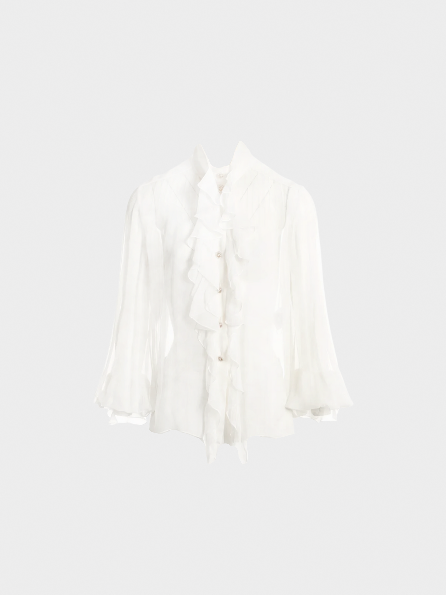 Chanel FW 2019 White Silk Ruffle Blouse