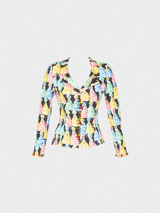 Chloe SS 1996 Multicolour Brushstroke Figural Print Painted Buttons Blazer