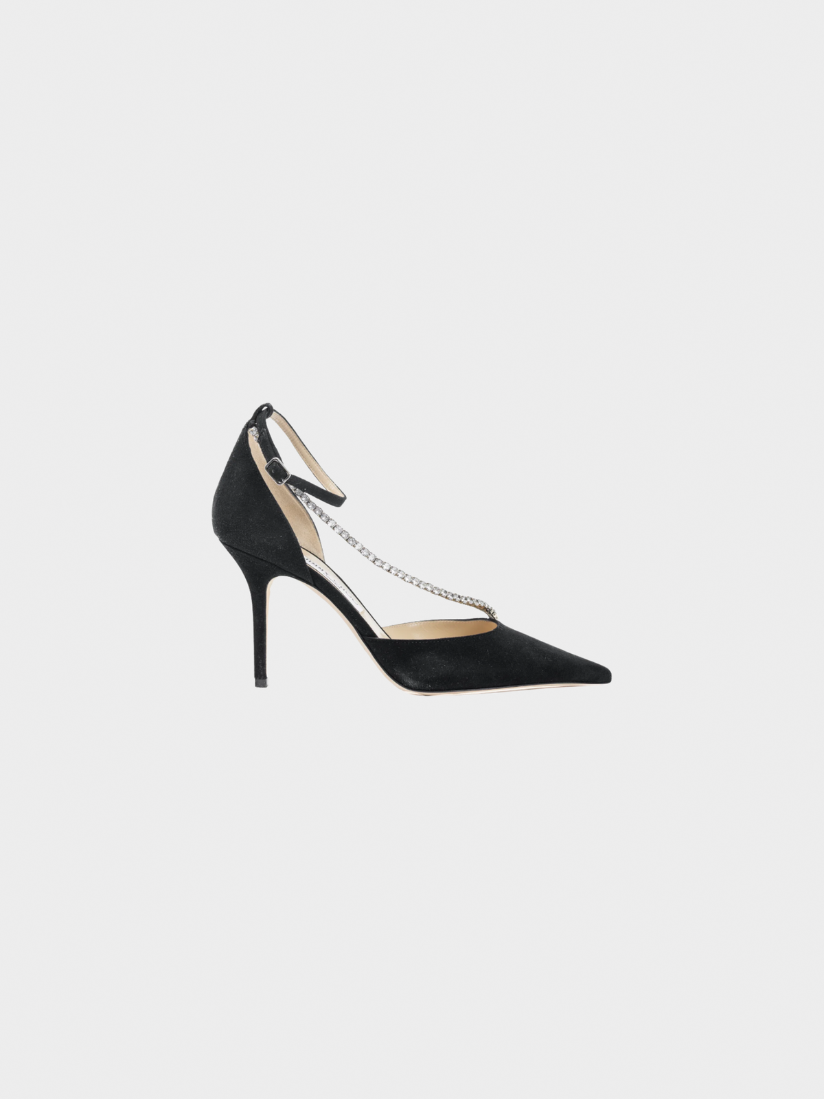 Jimmy Choo 2000s Talika 85 Black Suede Crystal-Chain Pumps