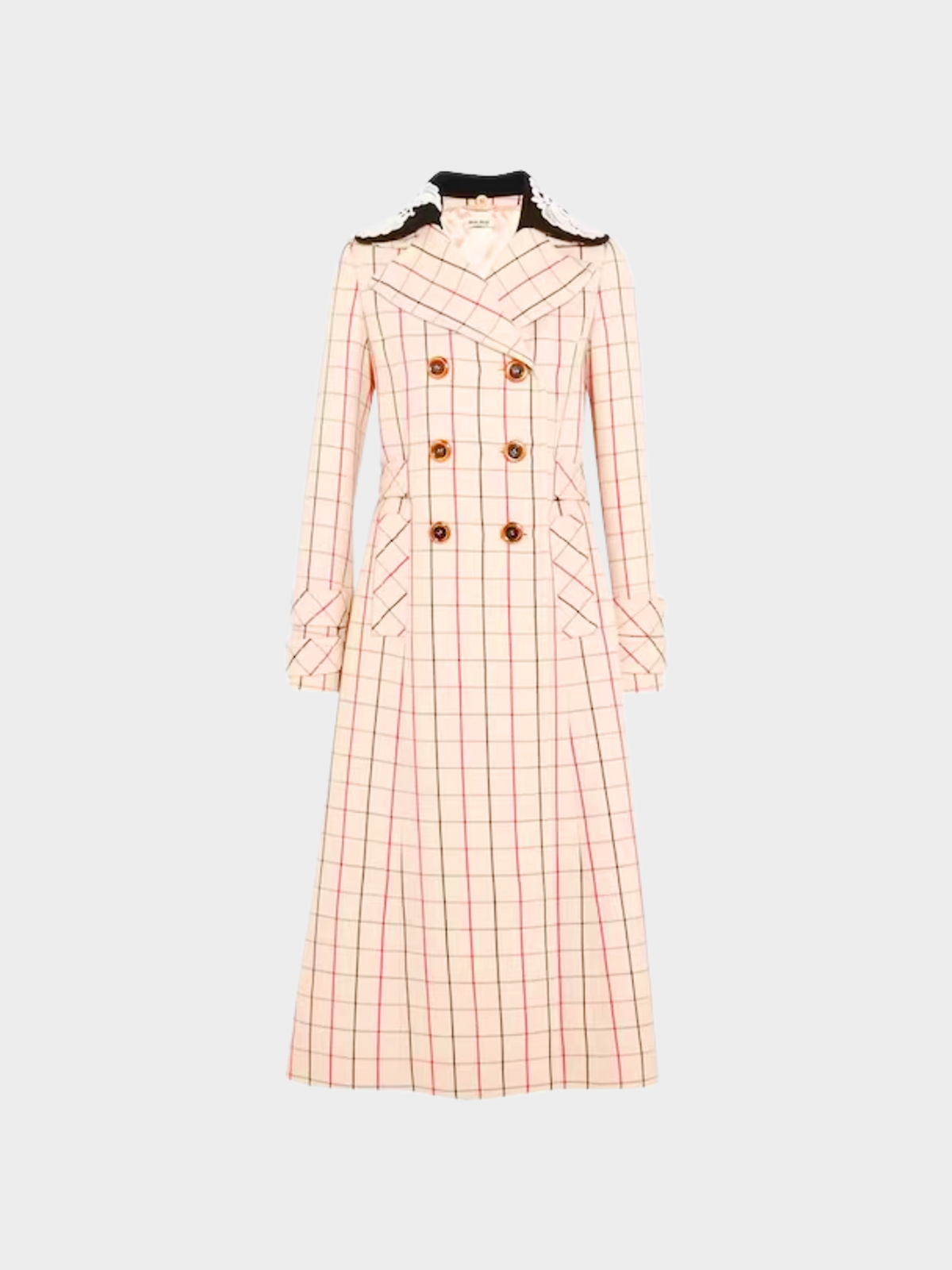 Miu Miu Pre-Fall 2016 Double Breasted Black and Red Stripes Coat