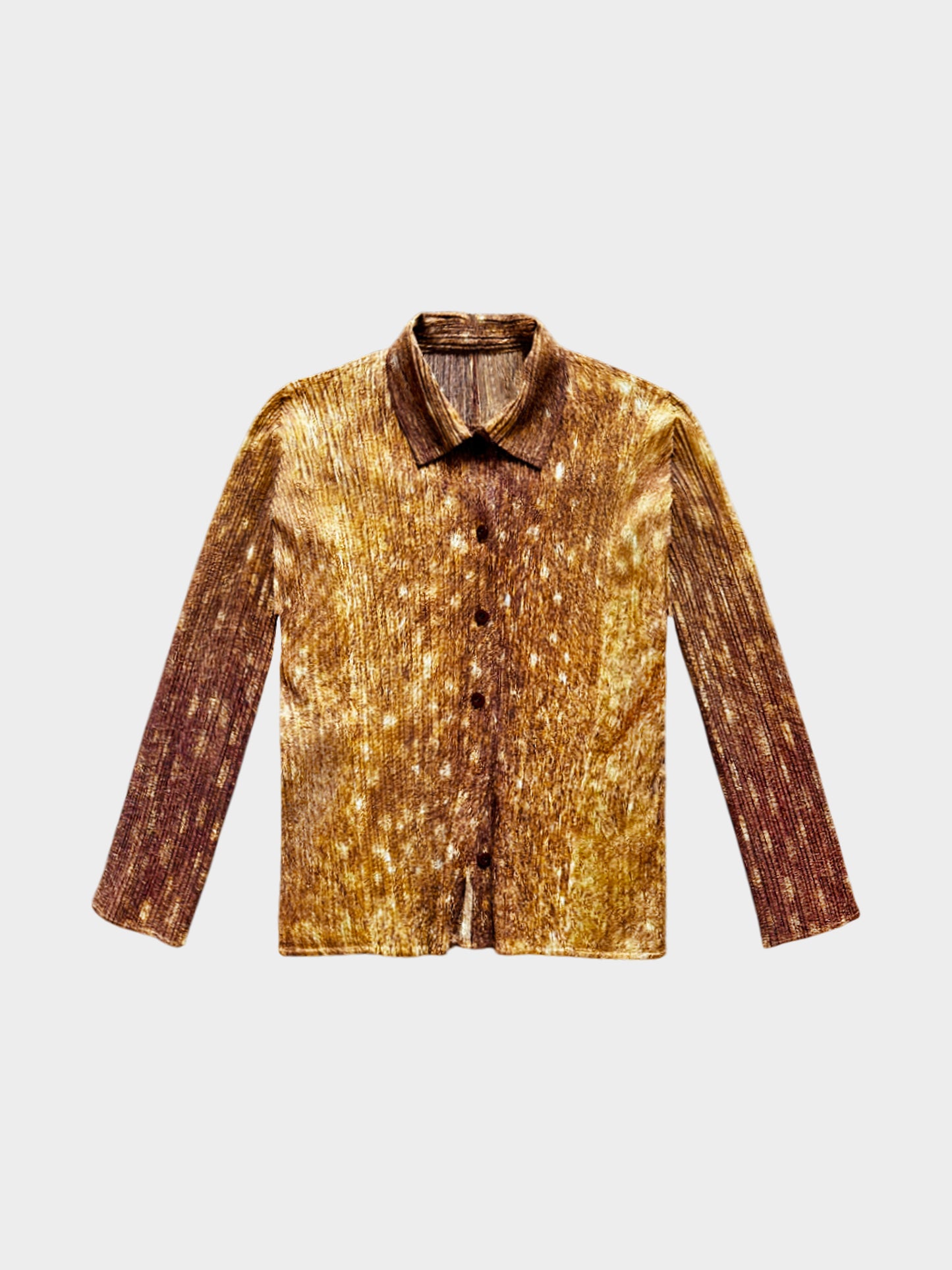 Issey Miyake Pleats Please FW 2003 Rare Brown Deer Print Shirt and Pants Set