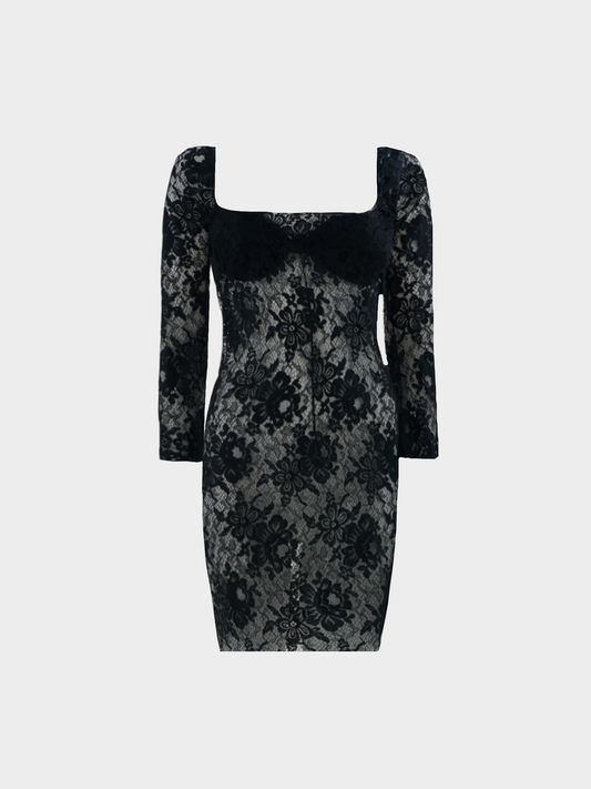 Dolce and Gabbana FW 2001 Black lace slip dress with attached bra