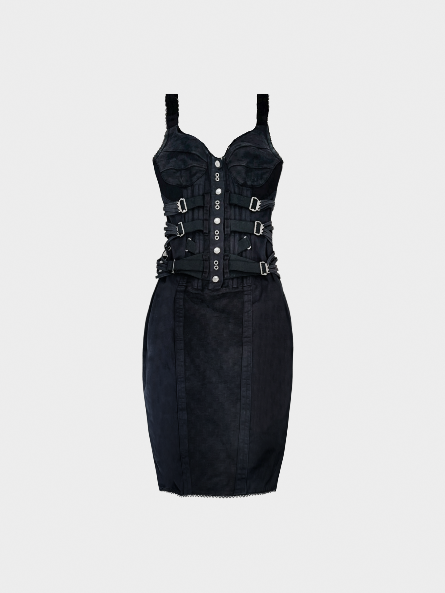Dolce and Gabbana 2000s Black Bondage Detail Midi Dress
