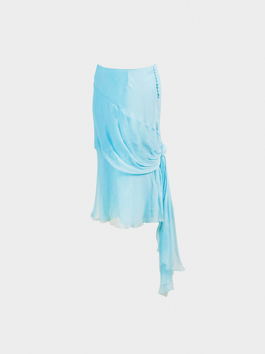 Christian Dior SS 2005 Blue Silk Asymmetrical Midi Skirt