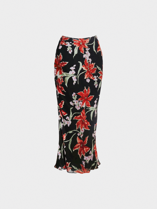 Christian Dior FW 2000 Black Floral Printed Maxi Skirt