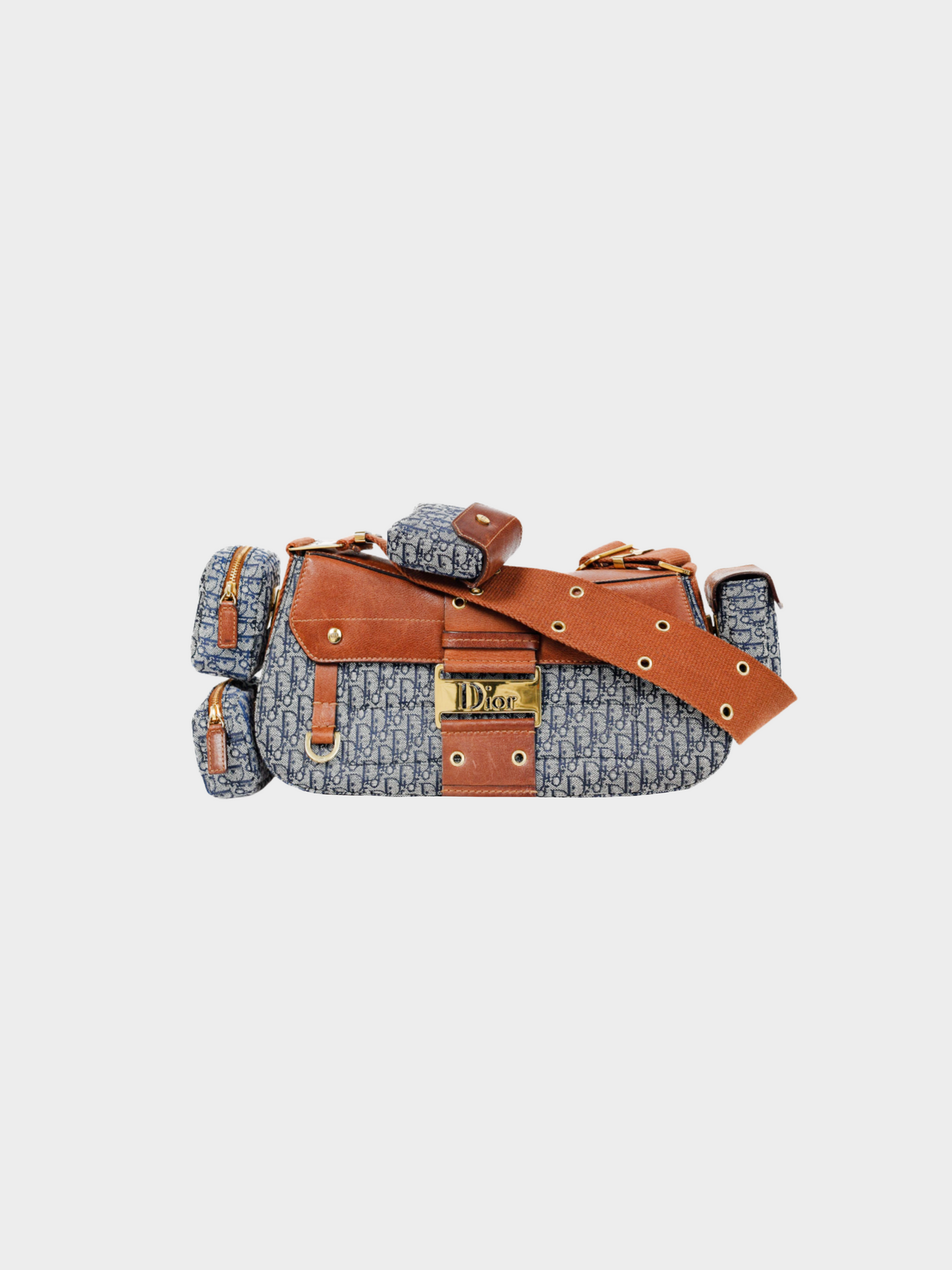 Christian Dior by John Galliano 2003 Muted blue and Brown Street Chic Columbus Avenue Logo-Jacquard Shoulder Bag