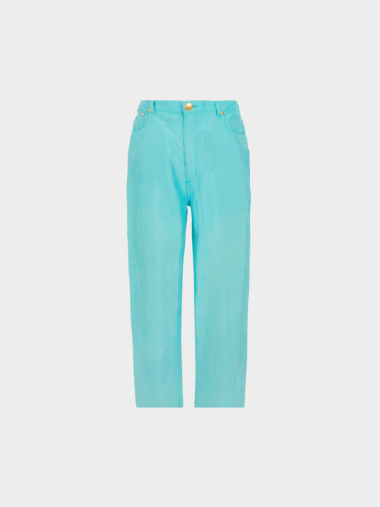 Christian Dior 1980s Blue Wild Silk Trousers