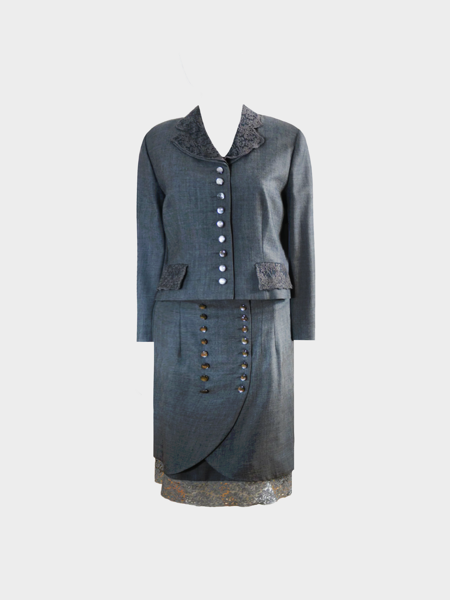 Christian Dior FW 1997 Grey Wool and Lace Blazer and Skirt Set