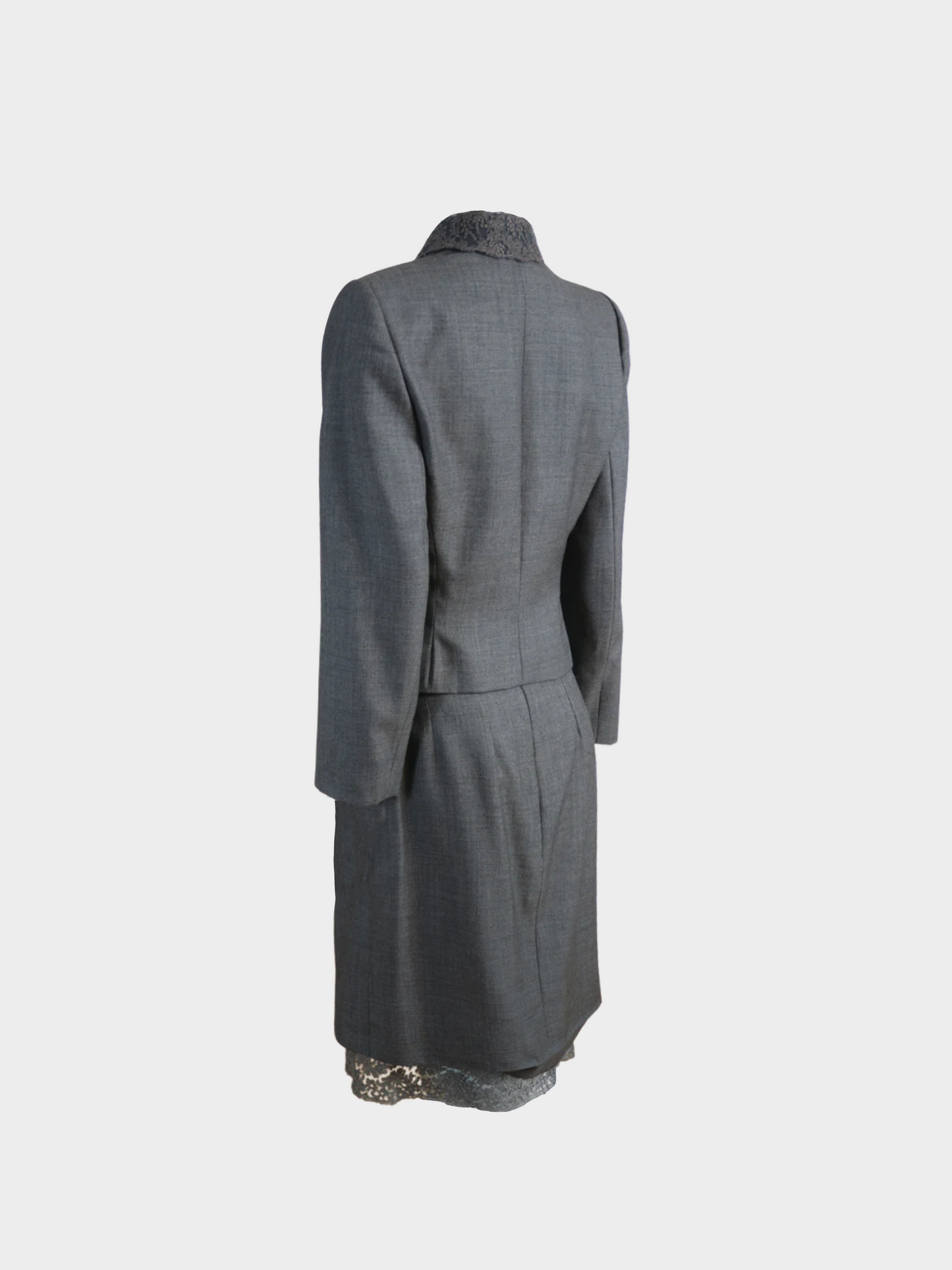 Christian Dior FW 1997 Grey Wool and Lace Blazer and Skirt Set