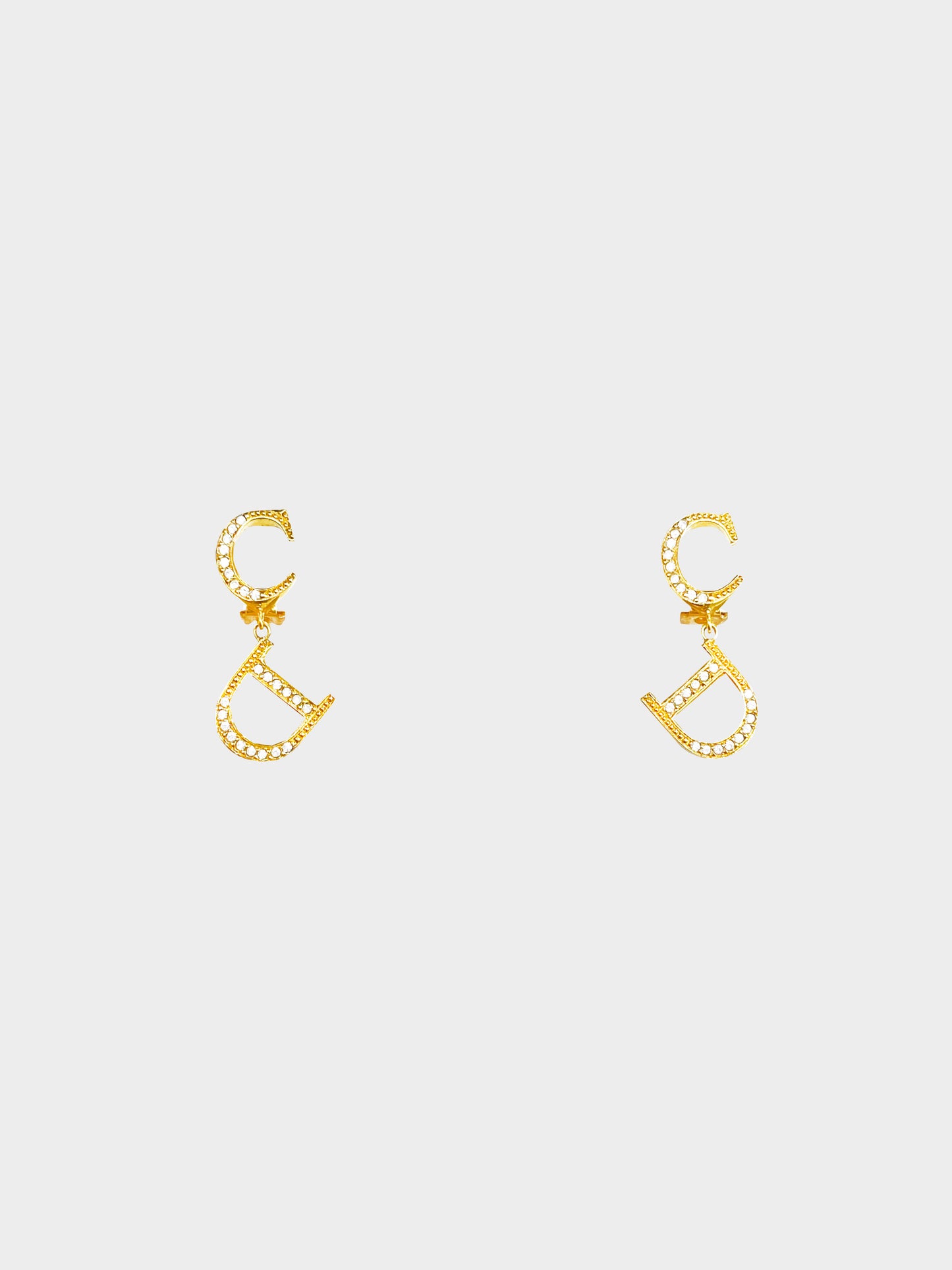 Christian Dior 1990s Crystal Logo Clip On Earrings