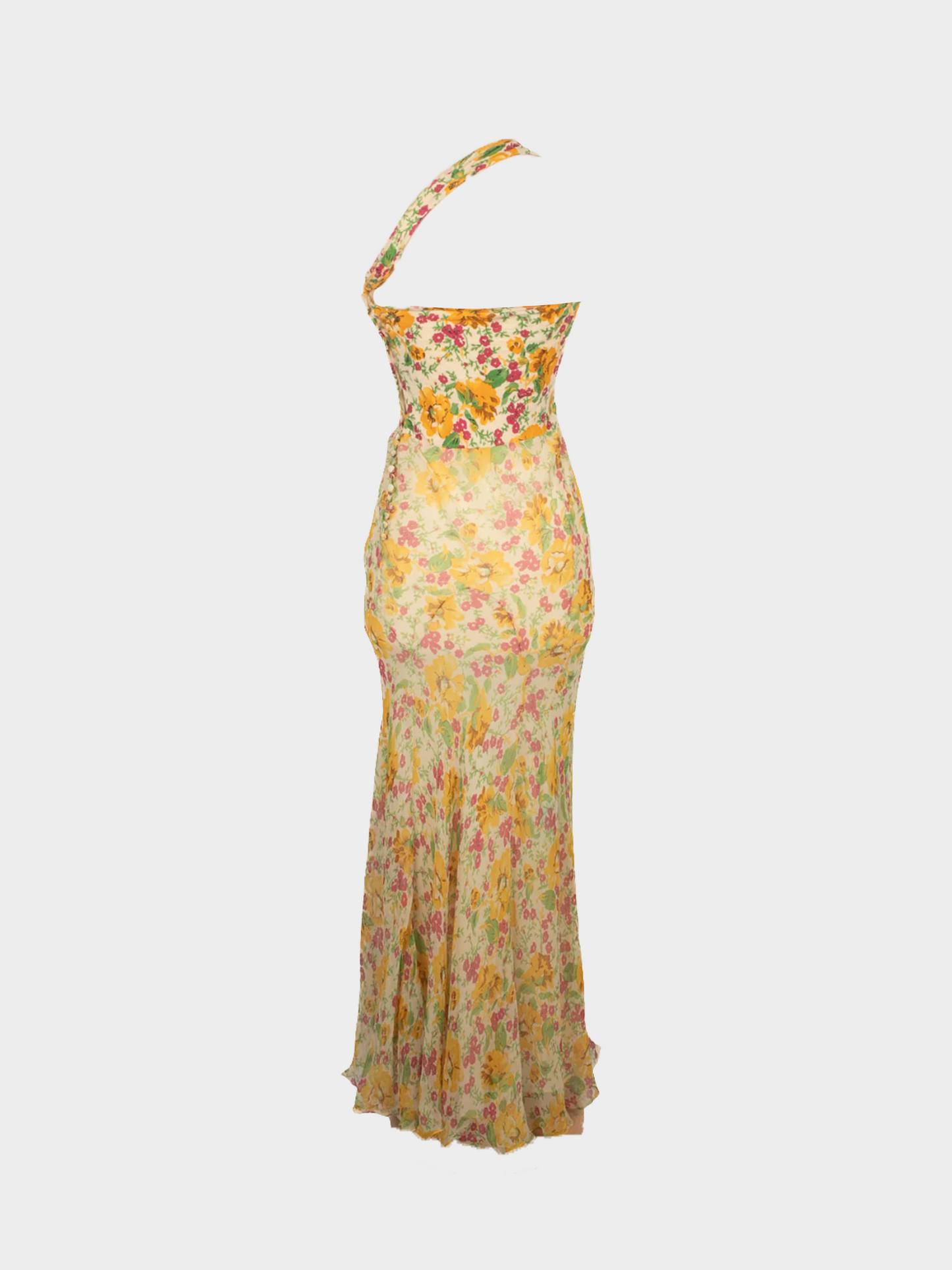 Christian Dior 2000s Floral Printed Silk One Shoulder Maxi Dress