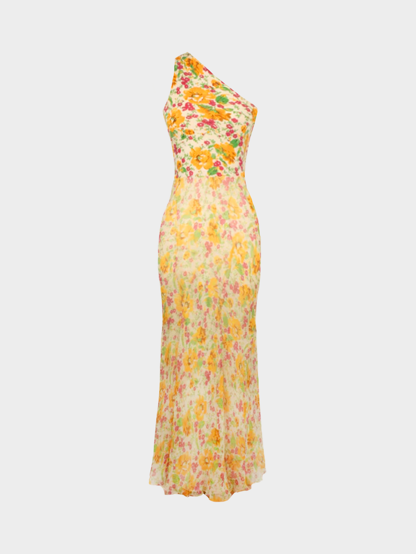 Christian Dior 2000s Floral Printed Silk One Shoulder Maxi Dress