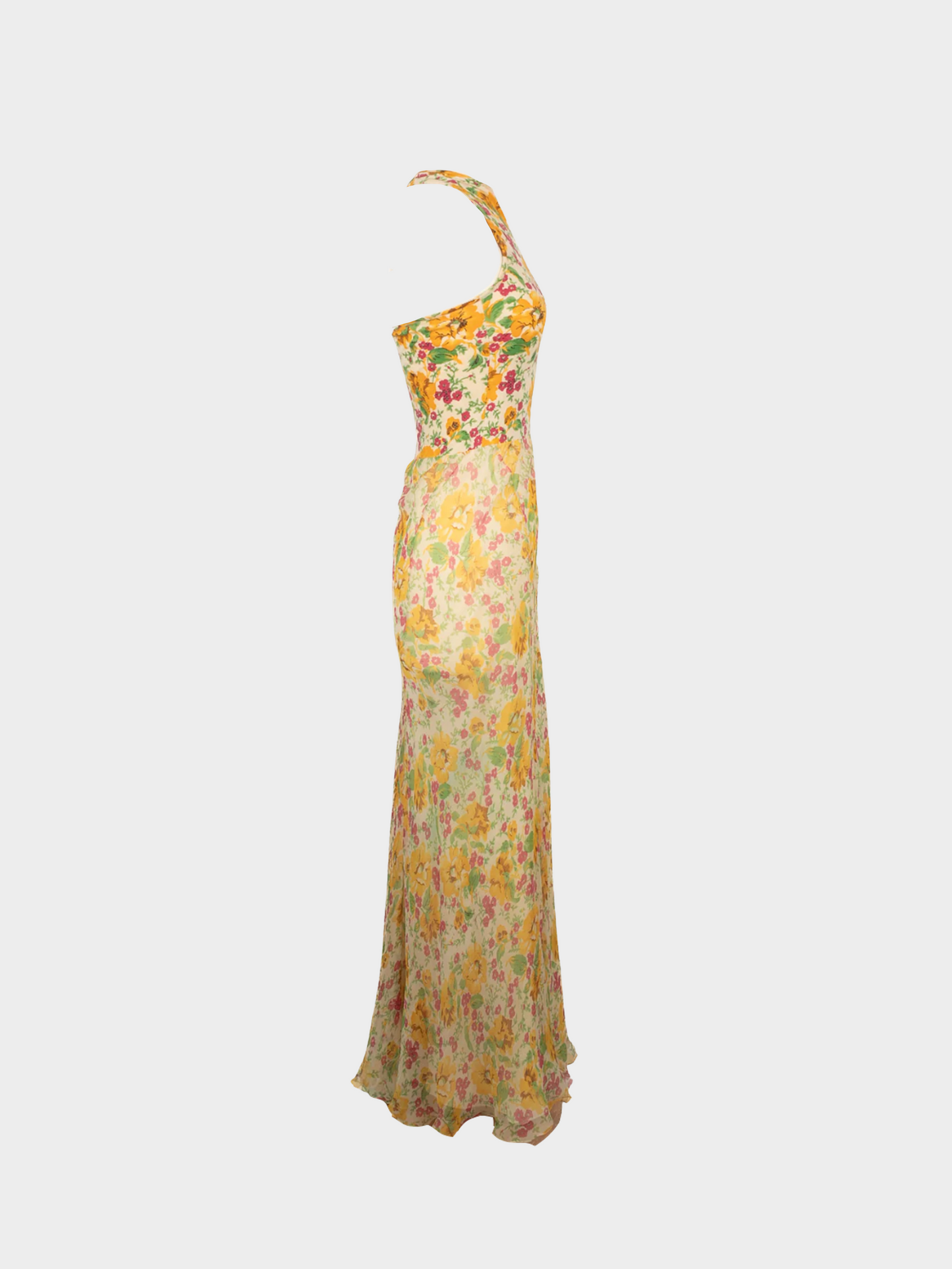 Christian Dior 2000s Floral Printed Silk One Shoulder Maxi Dress